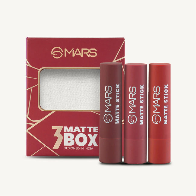 MARS Matte Lipsticks Box Set of 3 — Rich reds, nudes and berries for Indian skin tones | Best matte lipstick India ₹499